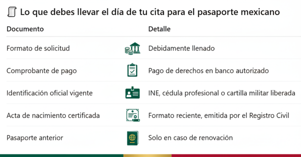 Documentos necesarios para tramitar el pasaporte mexicano en 2026