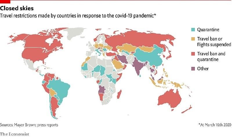 Más de 80 países han impuesto prohibiciones de viaje para frenar el COVID-19